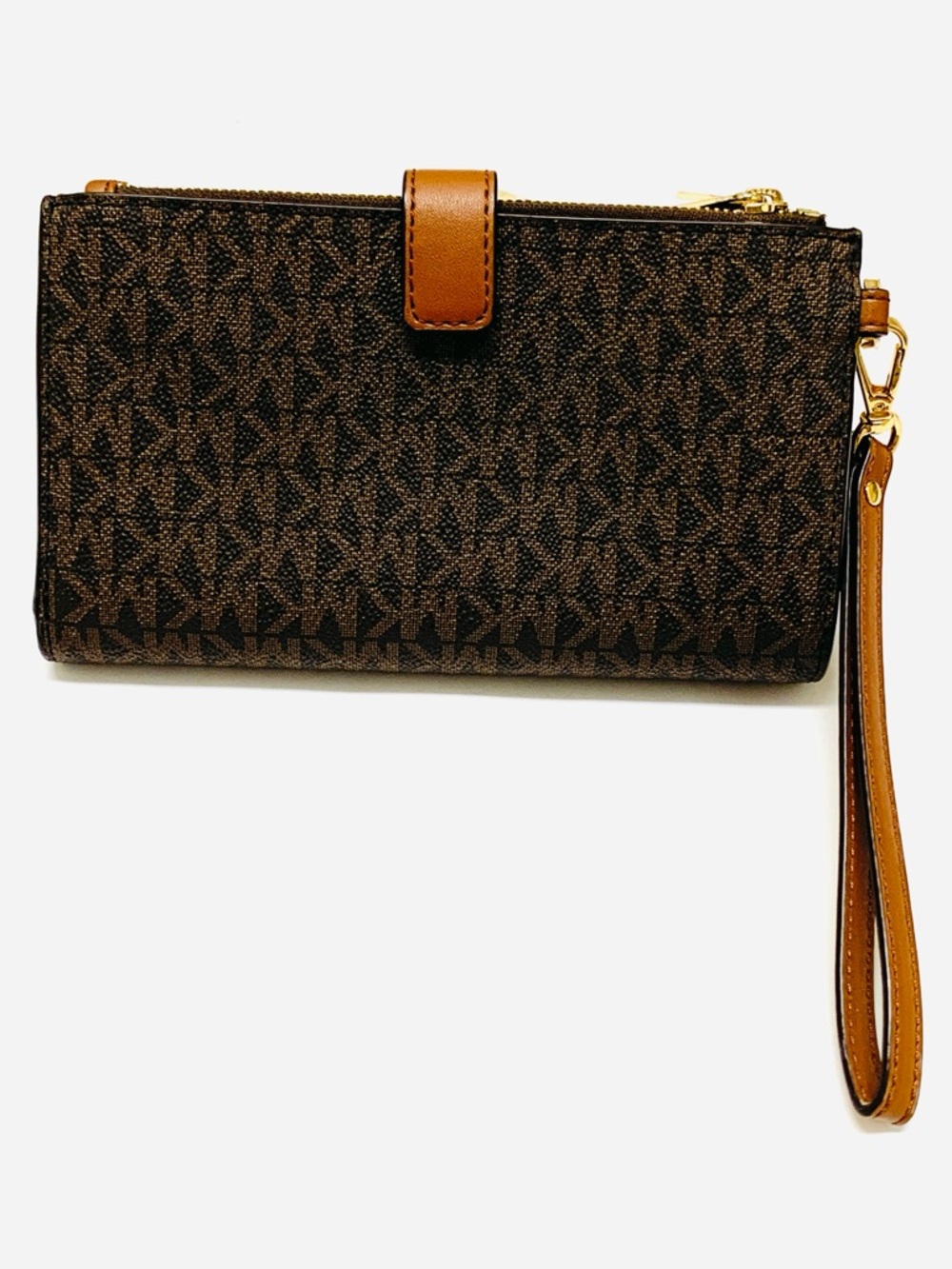 MICHAEL KORS Jet Set Double Zip Wristlet Wallet Brown Monogram Signature Print - Picture 5 of 16